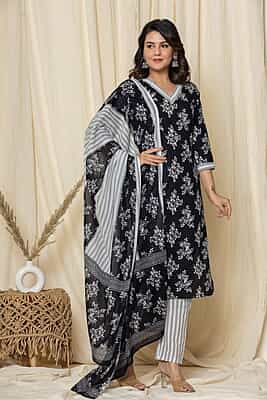 Black and white floral kurta
