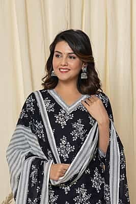 Black and white floral kurta