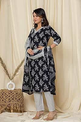Black and white floral kurta